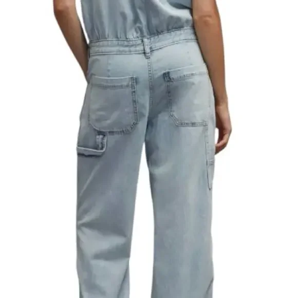 Pilcro Slouchy Denim Jumpsuit Light Wash Straight Leg Distressed size 4 - Picture 5 of 7